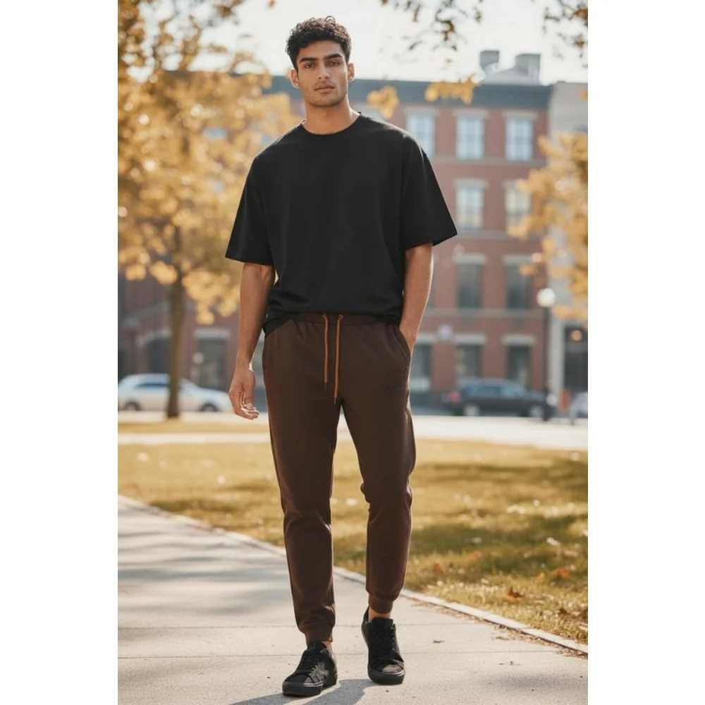 Tony Hawk Nice Weight Fleece Joggers Sweatpants w Back Zip Pocket in Dark Earth